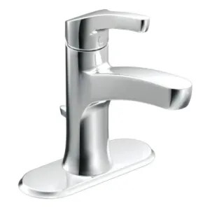 Moen WSL84733 Moen Danika Single-Handle High Arc Chrome Bathroom Faucet with Deckplate and Metal Pop-Up, 1.2 GPM, Single-Hole, Pivot Action Lever Handle - WSL84733