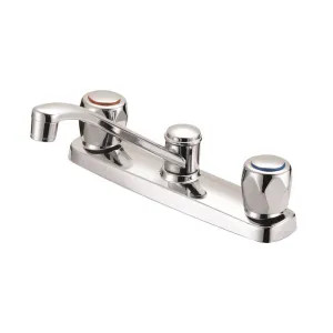 Mintcraft OMETQO1235CP-LF Boston Harbor Two-Handle Kitchen Faucet, 3-Hole, 1.8 GPM, Deck-Mount, Metal Knob Handles, Chrome - OMETQO1235CP-LF