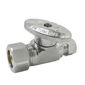 Plumb Pak PP2041PCLF Plumb Pak PP2041PCLF Quarter Turn Straight Stop Valve, 5/8 X 3/8 in, Compression X Compression, Brass, Chrome Plated