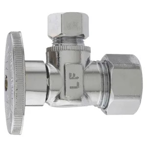 Plumb Pak PP2659PCLF Plumb Pak PP2659PCLF Quarter Turn Angle Stop Valve, 5/8 X 3/8 in, Compression X Compression, Brass, Chrome Plated