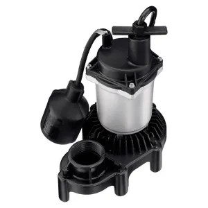 Flotec FPZS33T Pentair Flotec Sump Pump, 1/3 HP, 3600 GPH, 115V, Submersible, Tethered Float Switch, 8' Cord, Thermoplastic - FPZS33T