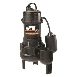 Wayne RPP50 Wayne Submersible Sewage/Effluent Pump, 1/2 HP, 120V, Tether Float Switch, 8' Cord, 2