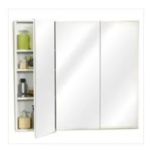 Zenith M36 Zenith M36 Beveled Edge Mirrored Frameless Tri-View Medicine Cabinet, 36 in W X 3-3/4 in D, White