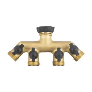 Landscapers Select GB9114A Landscapers Select 4-Way Brass Manifold Tap Connector with Built-In Shut-off Valves, 3/4