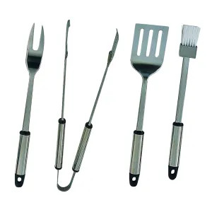 Omaha Q-430A3L Omaha 4-Piece BBQ Tool Set, Handel with Hanger, Heavy-Duty Stainless Steel - Q-430A3L