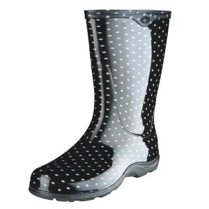 Sloggers 5013BP06 Sloggers Polka Dot Rain and Garden Boots with All Day Comfort Insole, Size 6, Women, Black/White - 5013BP06