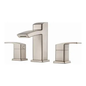 Pfister LG49-DF2K Pfister Kenzo Widespread Deck-Mount Bathroom Faucet with Metal Pop-Up Drain, Laminar Flow, Two-Handle, 1.2 GPM, Lever Handle, Brushed Nickel - LG49-DF2K