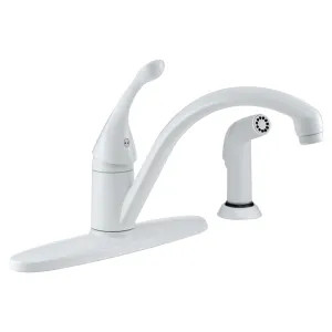 Delta 440-WH-DST Delta Collins Single Handle Kitchen Faucet w/ Side Spray, Deck Plate, White - 440-WH-DST
