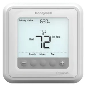 Honeywell TH6220U2000 Honeywell T6 Pro 2 Heat/1 Cool Heat Pump, 2 Heat/2 Cool Conventional Programmable Thermostat, White  - TH6220U2000