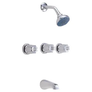 Gerber G0748031 Gerber Classics 3-Handle Tub/Shower Faucet with Single-Function Showerhead, 1.75 GPM, Metal Fluted Handles, Sweat, Threaded Escutcheon, Chrome - 07-48-031