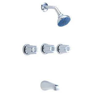 Gerber 07-48-031-81 Gerber Classics 3-Handle Tub/Shower Faucet with Single-Function Showerhead, 1.75 GPM, Metal Fluted Handles, Sweat, Threaded Escutcheon, Slip Spout, Chrome - 07-48-031-81