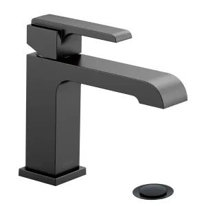 Delta 567LF-BLMPU Delta Ara Angular Spout Matte Black Lavatory Faucet with Escutcheon and Red/Blue Indicators, Metal Pop-Up, 1.2 GPM, Single-Handle, DIAMOND Seal - 567LF-BLMPU
