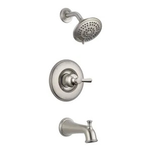 Delta T14493-SS Delta Linden Monitor 14 Series Traditional Single-Handle Tub/Shower Faucet with 5-Setting Rain Showerhead, 1.75 GPM, Lever Handle, Stainless - T14493-SS
