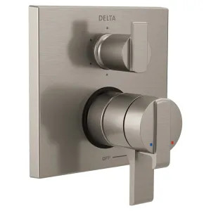 Delta T27967-SS Delta Angular Modern Monitor 17 Series Two-Handle Valve Trim w/ 6-Function Diverter, Lever Handles, Stainless Steel - T27967-SS