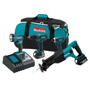 Makita XT407 Makita 18V LXT Lithium-Ion Cordless Impact Driver, Hammer Driver-Drill, Reciprocating Saw, and Flashlight Combo Kit (3.0Ah) - XT407