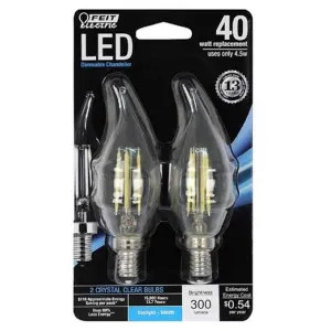 Feit Electric BPCRC40/850/LED/2 FEIT BPCRC40/850/LED/2 40 WATT LED LIGHT BULB CANDELABRA CLEAR - FLAME TIP
