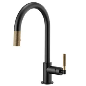 Brizo 63043LF-BLGL Brizo Litze Matte Black/Brilliance Luxe Gold SmartTouch Pull-Down Kitchen Faucet with Arc Spout and Knurled Handle - 63043LF-BLGL