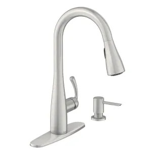 Moen 87014SRS Moen Essie One-Handle Pull-Down Kitchen Faucet w/ Soap Dispenser, Spot Resist Stainless - 87014SRS