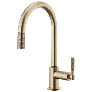 Brizo 63043LF-GL Brizo Litze Brilliance Luxe Gold Pull-Down Kitchen Faucet with Arc Spout and Knurled Handle, Two-Function Wand, ADA, 1.8 GPM - 63043LF-GL