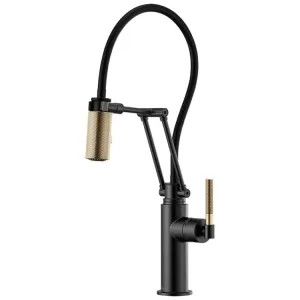 Brizo 63243LF-BLGL Brizo Litze Single Handle Articulating Kitchen Faucet, Knurled Handle, Matte Black/Luxe Gold - 63243LF-BLGL