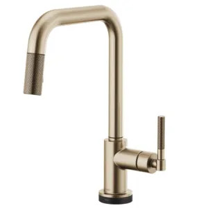 Brizo 64053LF-GL Brizo Litze Brilliance Luxe Gold SmartTouch Pull-Down Kitchen Faucet with Square Spout and Knurled Handle - 64053LF-GL