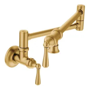 Moen S664BG Moen Traditional Wall-Mount Two Handle Pot Filler Faucet, Brushed Gold - S664BG