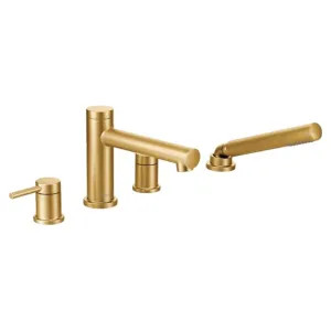 Moen T394BG Moen Align Two-Handle Diverter Roman Tub Faucet with 1.75 GPM Single-Function Hand Shower, Lever Handles, Double Check Valve, Brushed Gold - T394BG