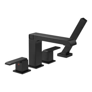 Delta T4767-BL Delta Ara Two-Handle Roman Tub Faucet Trim with 1.75 GPM Single-Setting Hand Shower, H2Okinetic, Angular Spout, Lever Handles, Matte Black - T4767-BL