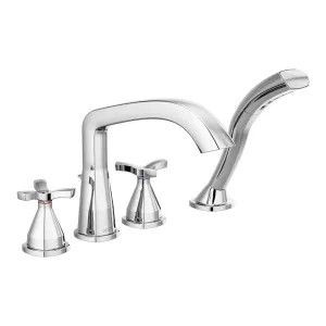 Delta T47766 Delta Stryke Two-Handle Roman Tub Faucet Trim With 1.75 GPM Hand Shower, Rigid Spout, Chrome - T47766