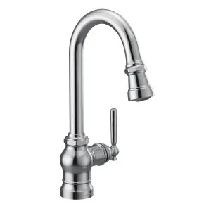 Moen S52003 Moen Paterson Single Handle Pull-Down Bar/Prep Faucet, Lever/Wheel Handle Options, Chrome - S52003