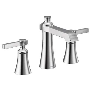 Moen TS6984 Moen Flara Two-Handle Widespread Chrome Bathroom Faucet with Lever Handles, WaterSense, 1.2 GPM, Three-Hole Installation, 60 PSI - TS6984