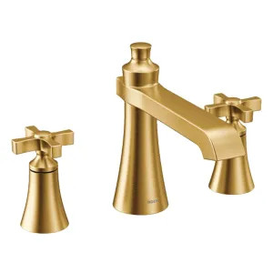 Moen TS927BG Moen Flara Two-Handle Roman Tub Faucet, Widespread, 10in Center, Cross Handles, Metal, LifeShine Finish, Brushed Gold - TS927BG