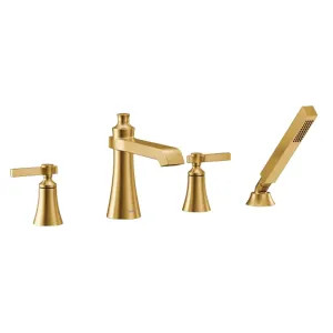 Moen TS928BG Moen Flara Two-Handle Roman Tub Faucet with 2 GPM Single-Function Hand Shower, Lever Handles, Double Check Valves, Brushed Gold - TS928BG