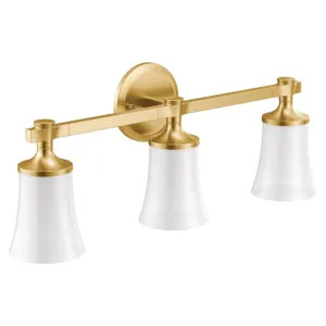 Moen YB0363BG MOEN YB0363BG CSI Flara Three-Globe Bath Light Sconce, Brushed Gold