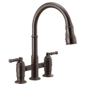Delta 2390L-RB-DST Delta Broderick Two-Handle Pull-Down Bridge Kitchen Faucet, Venetian Bronze - 2390L-RB-DST