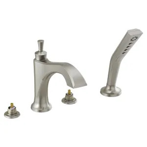 Delta T4756-SSLHP Delta Dorval Two-Handle Roman Tub Faucet Trim with  Hand Shower, 1.75 GPM Three-Setting Hand Shower, H2Okinetic, Less Handles, Stainless - T4756-SSLHP