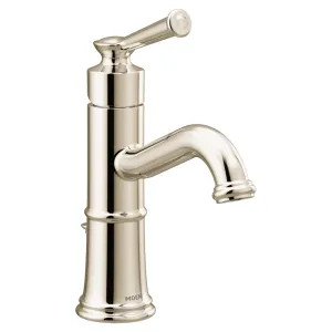 Moen 6402NL Moen Belfield Single-Handle High Arc Polished Nickel Bathroom Faucet with Deckplate and Metal Pop-Up, 1.2 GPM, ADA Lever Handle, Single-Hole, LlifeShine - 6402NL