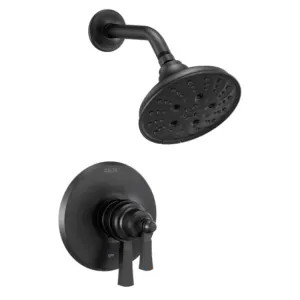 Delta T17256-BL Delta Dorval Monitor 17 Series Two-Handle H2Okinetic Shower Faucet with Volume Control, 5-Setting, 1.75 GPM, Lever Handles, Matte Black - T17256-BL
