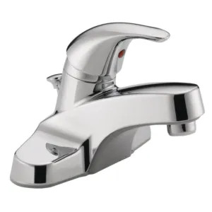 Peerless P136LF-0.5 Peerless Centerset Deck-Mount Bathroom Faucet with Plastic Pop-Up Drain, Single-Handle, 0.5 GPM, Lever Handle, ADA, WaterSense, Chrome - P136LF-0.5