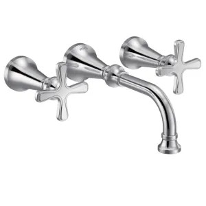 Moen TS44105 Moen Colinet Two-Handle Wall-Mount Bathroom Faucet, 1.2 GPM, Cross Handles, WaterSense, Chrome - TS44105