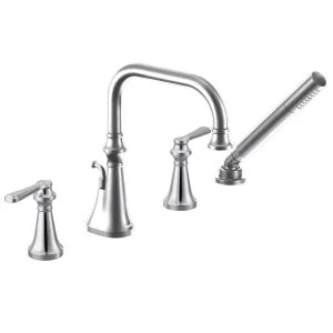 Moen TS44504 Moen Colinet Two-Handle Roman Tub Faucet with 1.75 GPM Single-Function Hand Shower, High Arc Spout, Lever Handles, Polished Chrome - TS44504