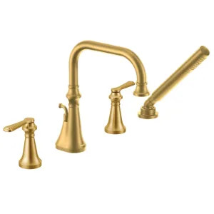 Moen TS44504BG Moen Colinet Two-Handle Roman Tub Faucet with 1.75 GPM Single-Function Hand Shower, High Arc Spout, Lever Handles, Brushed Gold - TS44504BG