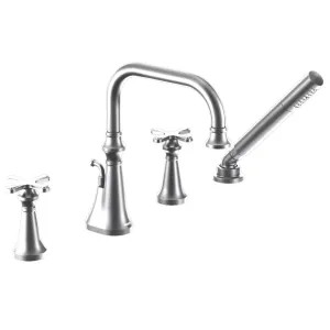 Moen TS44506 Moen Colinet Two-Handle Roman Tub Faucet with 1.75 GPM Single-Function Hand Shower, High Arc Spout, Cross Handles, Polished Chrome - TS44506