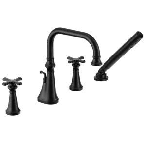 Moen TS44506BL Moen Colinet Two-Handle Roman Tub Faucet with 1.75 GPM Single-Function Hand Shower, High Arc Spout, Cross Handles, Matte Black - TS44506BL