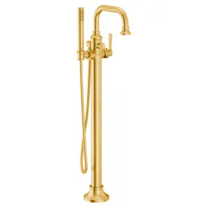Moen S44507BG Moen Colinet Single-Function Freestanding Tub Filler Trim with Hand Shower and Lever Handle, 6 GPM, LifeShine Finish, Brushed Gold - S44507BG