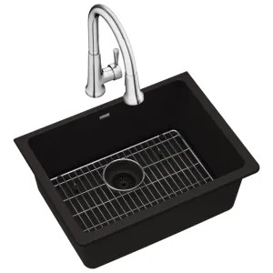 Elkay ELGU2522BK0FC Elkay ELGU2522BK0FC Quartz Classic Single Bowl Undermount Sink Kit with Faucet, Black
