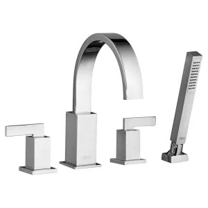 American Standard T184901.002 American Standard Times Square Two-Handle Polished Chrome Roman Tub Faucet Trim with Hand Shower, Metal Lever Handles, ADA Compliant - T184901.002