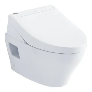 Toto CWT4283084CMFG#MS TOTO EP WASHLET+ Wall-Hung Toilet with C5 Bidet Seat, 1.28/0.9 GPF, Cotton White w/ Silver - CWT4283084CMFG#MS