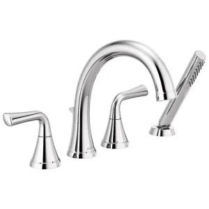 Delta T4733 Delta Kayra Two-Handle Roman Tub Faucet Trim with 1.75 GPM Single-Setting Hand Shower, H2Okinetic, High Arc Spout, Lever Handles, Touch-Clean,  Chrome - T4733