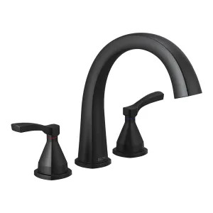 Delta T2777-BL Delta Stryke Two-Handle Roman Tub Faucet Trim, High Arc Spout, Lever Handles, Matte Black - T2777-BL